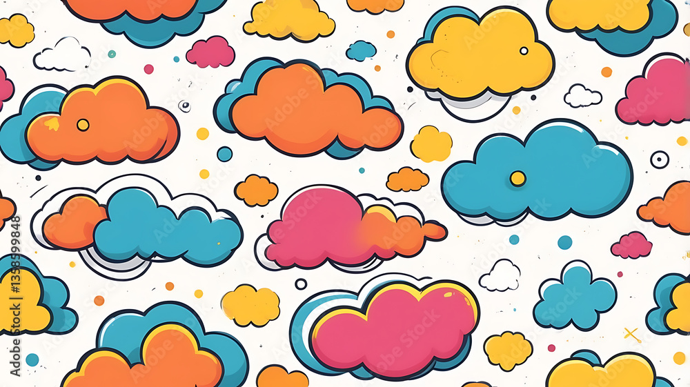 Obraz premium <Colorful Cartoon Clouds Illustration: Whimsical Sky Background for Creative Art and Design>