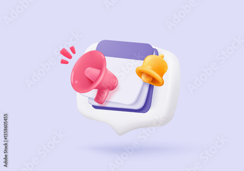 3d calendar icon signs with notice for important reminder. Calendar with megaphone or emergency notifications speaker loud concept. 3d schedule alarm warning icon vector render illustration