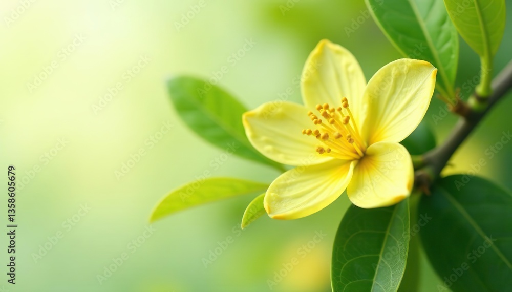 Obraz premium Illustration of blooming neroli twig with citrus flowers for cosmetic and medicinal use, plant, neroli
