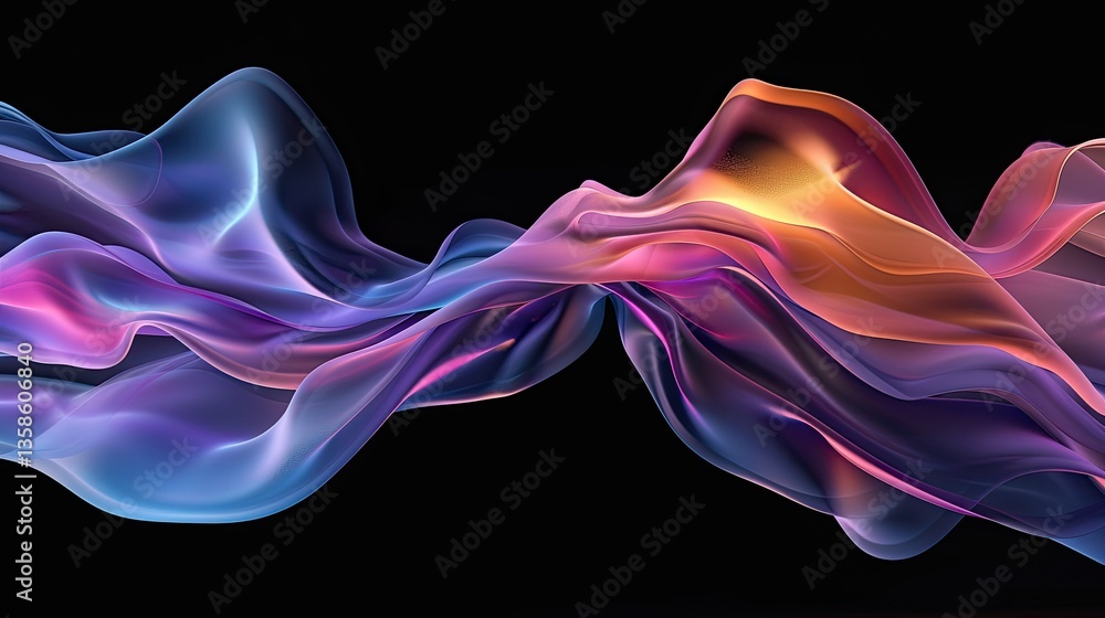 Colorful flowing fabric appears to float against a dark background Colorful flowing fabric appears to float against a dark background