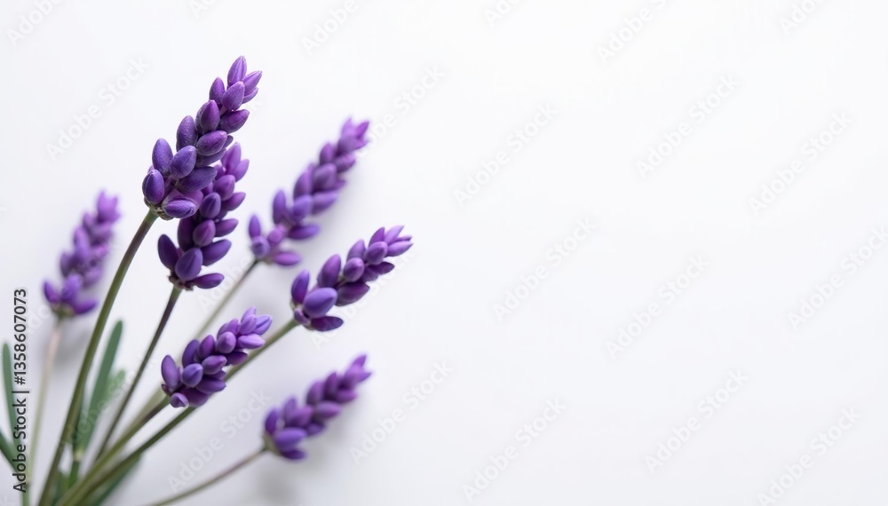 Obraz premium Lavender flowers in full bloom against a clean white background, beautiful, botanical