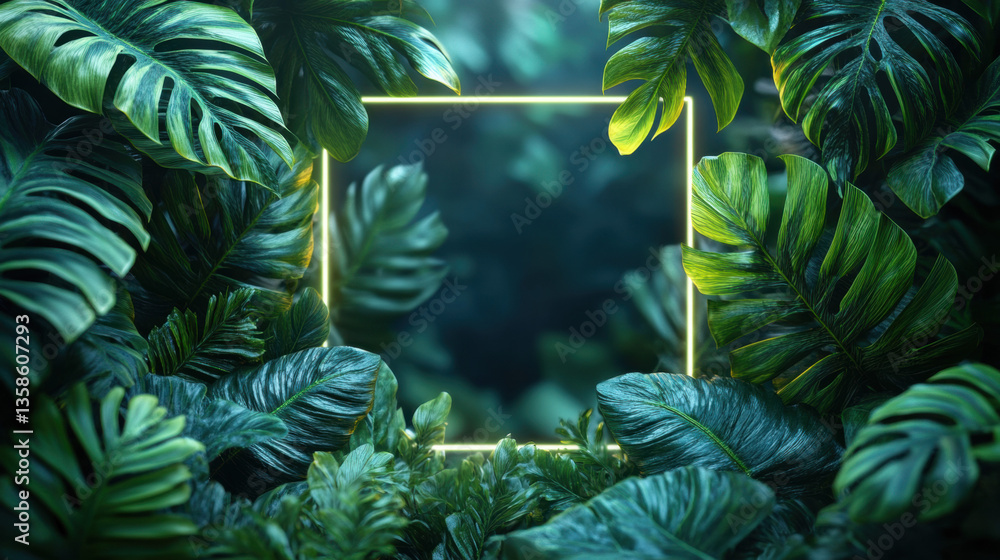 Fototapeta premium Tropical fish swimming in an aquarium with Christmas tree decorations and evergreen branches