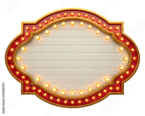 Vintage marquee sign with glowing lights, blank space for text.