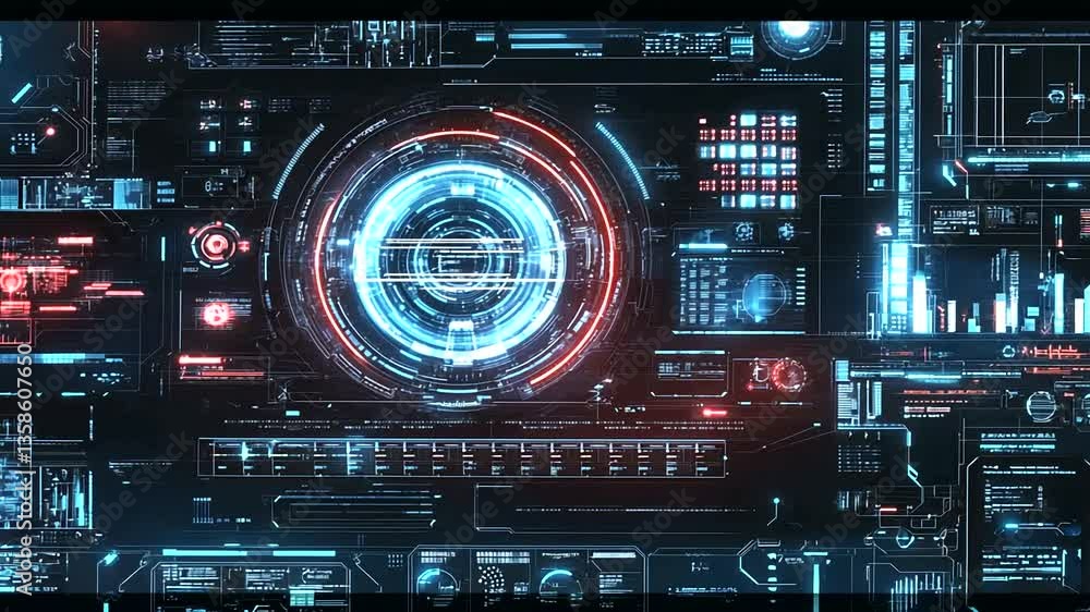Futuristic digital interface with glowing elements and data displays in a tech environment Futuristic digital interface with glowing elements and data displays in a tech environment