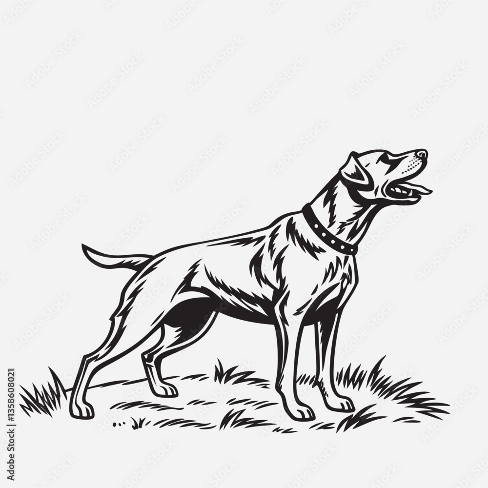 Fototapeta premium dog line art vector illustration black and white. perfect for lino cut print or wood cut print. comic and cartoon style
