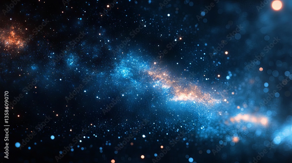 Naklejka premium Cosmic Nebula: A Celestial Tapestry of Blue and Orange Hues