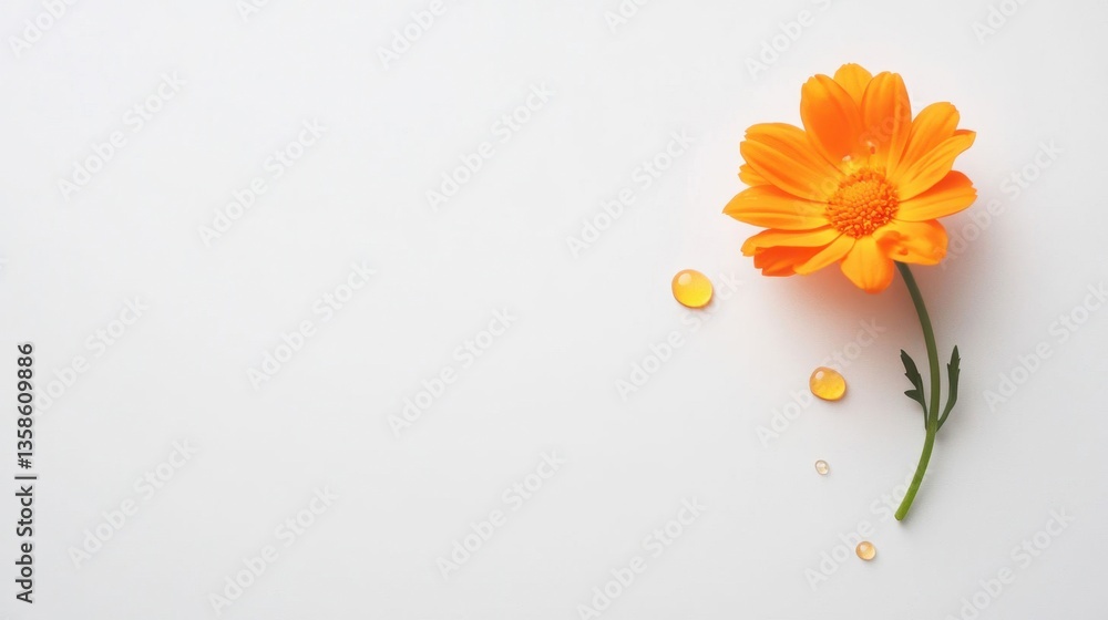 Naklejka premium Bright Orange Flower with Water Droplets on White Background