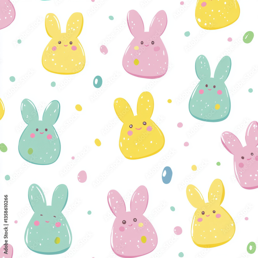 Fototapeta premium Seamless Easter Bunny and Rabbit Pattern with Cute Illustrations and Spring Elements