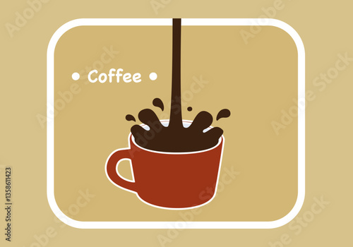 Vector illustration set of freshly roasted and ground coffee drinks, aroma, coffee splashing out of the glass, minimalist style graphics, isolated on background, for food and beverage design, cafe.