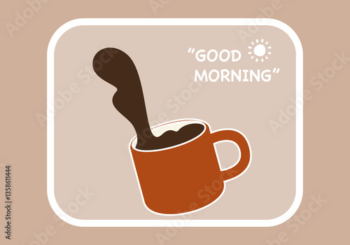 Vector illustration set of freshly roasted and ground coffee drinks, aroma, coffee splashing out of the glass, minimalist style graphics, isolated on background, for food and beverage design, cafe.