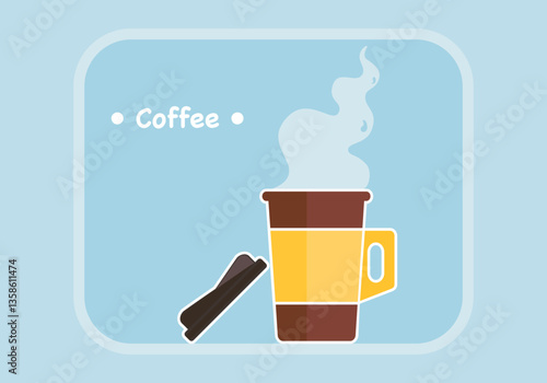 Vector illustration set of freshly roasted and ground coffee drinks, aroma, steam, smoke rising from paper cups. Minimal style graphics, isolated on background. For food, beverage, cafe design.
