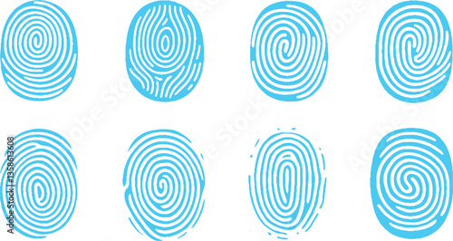 Blue fingerprint or thumbprint set isolated on white
