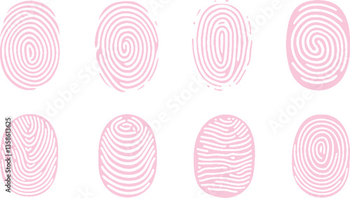 Pink fingerprint or thumbprint set isolated on white