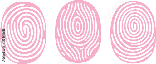 Pink fingerprint or thumbprint set isolated on white