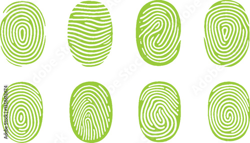 Green fingerprint or thumbprint set isolated on white