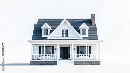 Wallpaper Mural A classic Cape Cod house with a symmetrical design, steep gable roof, and dormer windows, isolated on a white background for a clean presentation.  Torontodigital.ca