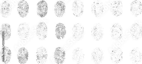 Close-up of fingerprints on a fingerprint card.  fingerprint on white paper, background, forensic fingerprinting