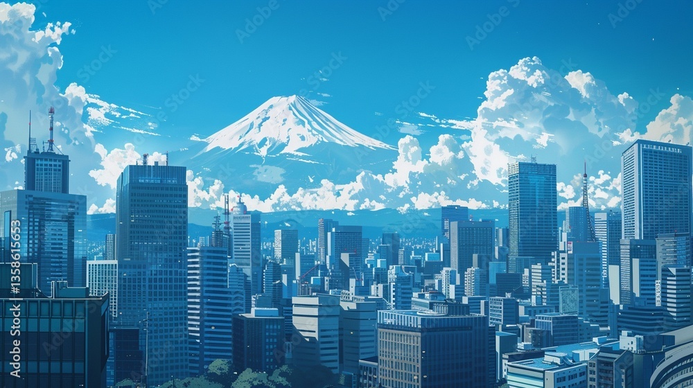 Naklejka premium 東京の高層ビルと富士山8