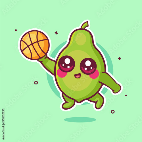 happy papaya fruit character mascot playing basketball isolated cartoon