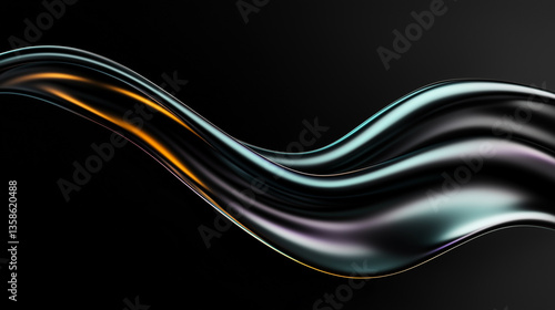 Abstract orange blue curved wave fluids flowing on black background,transparent gradient glass flow background for banner wallpaper poster cover design with design