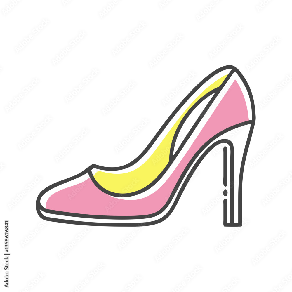 Icon of colorful high heel shoe illustration in a playful design Icon of colorful high heel shoe illustration in a playful design