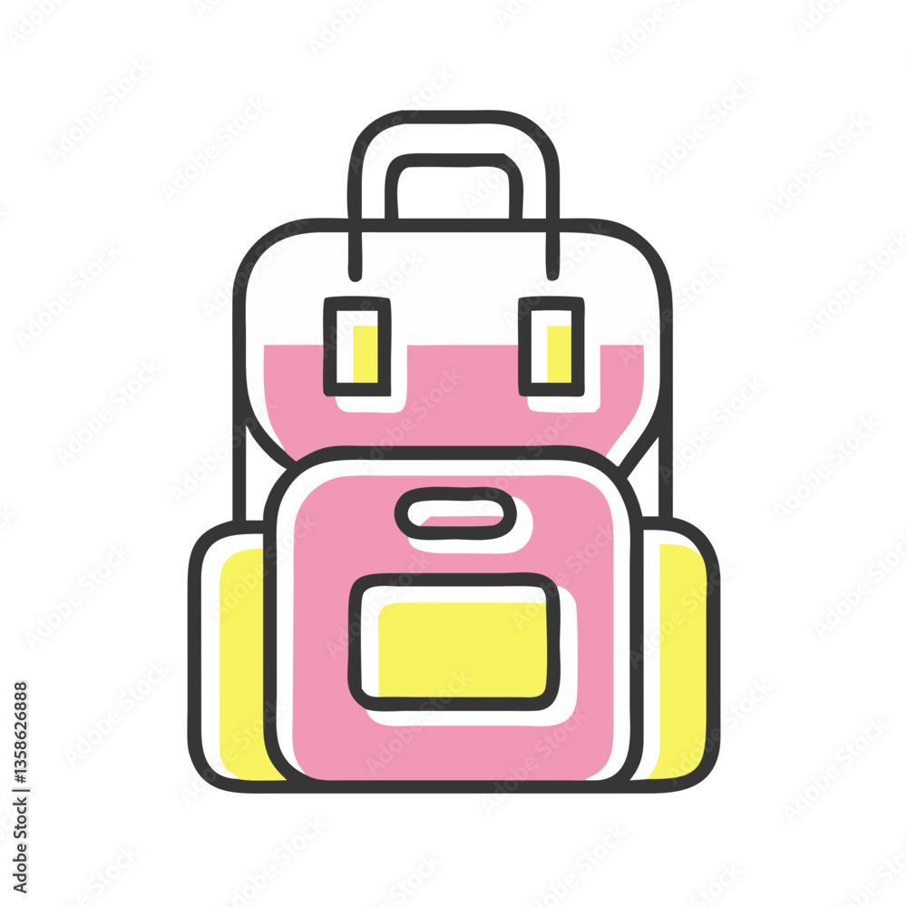 Icon of colorful backpack illustration in a playful design Icon of colorful backpack illustration in a playful design