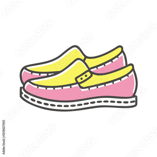 Pink and yellow platform shoes icon for fashion and footwear