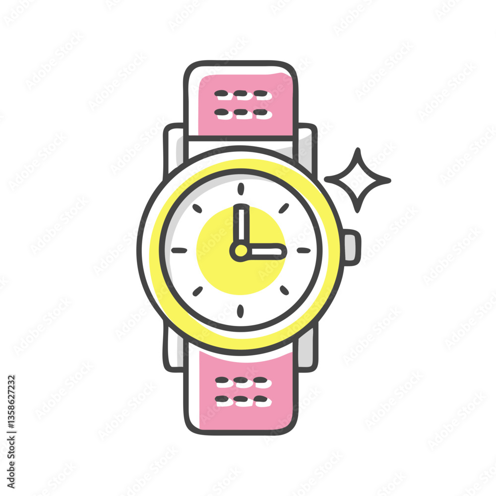 Pink and yellow wristwatch icon for fashion and accessories Pink and yellow wristwatch icon for fashion and accessories