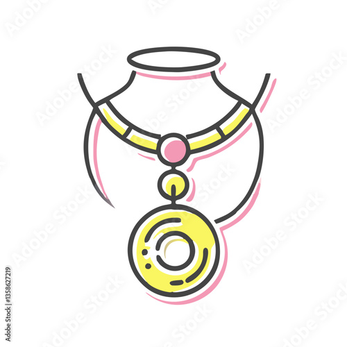 Pink and yellow necklace icon for fashion and jewelry stores