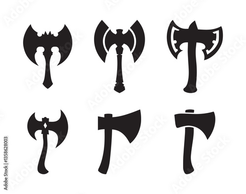 Black Silhouette Axe Set. Viking, Medieval, Battle Axe Icons