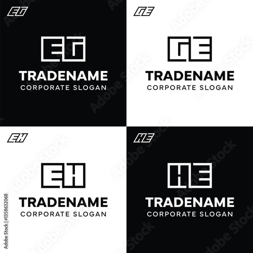 Letters EG GE EH HE Square and Dynamic Logo Set