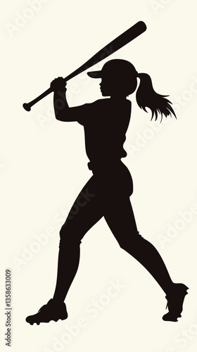 Female Baseball Player Silhouette Swinging Bat for Sports Design Inspiration