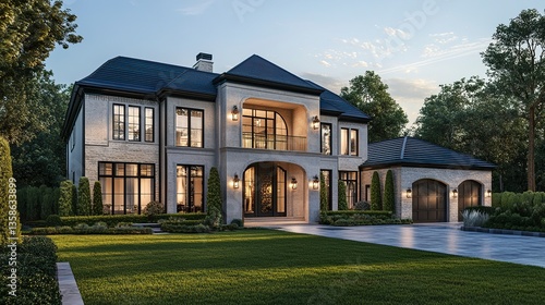 Wallpaper Mural A high-end Dallas home with three stories, a pristine lawn, and large front yard trees, exuding luxury and sophistication in an exclusive neighborhood.   Torontodigital.ca