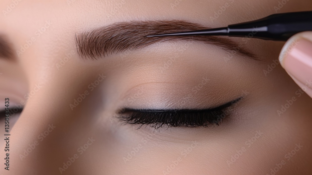 Naklejka premium Eyebrow shaping tutorial beauty studio video guide indoor close-up makeup techniques