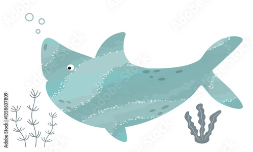Banner with vector shark painted with abstract background. Decorative banner in flat style with marine fauna.