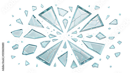 Shattered glass pieces. Pieces of broken glass isolated on transparent background.