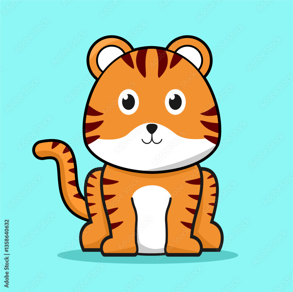 Vector illustration of cartoon design of tiger cub animal, wild animal, in sitting pose. Vector illustration of cartoon design of tiger cub animal, wild animal, in sitting pose.