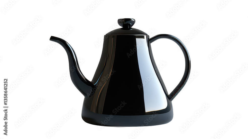 Glossy Black Kettle with Curved Handle and Spout Isolated on Transparent Background
Glossy Black Kettle with Curved Handle and Spout Isolated on Transparent Background