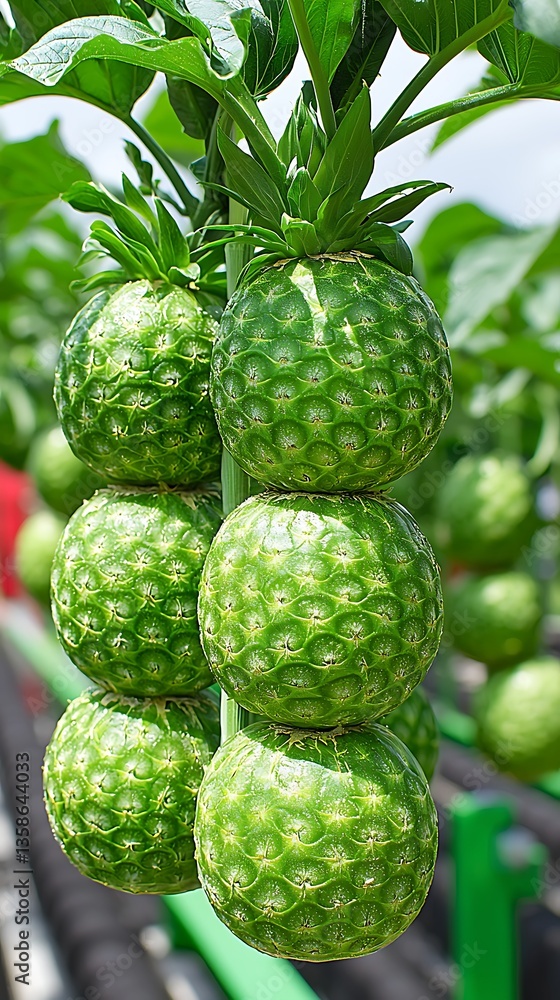 Fototapeta premium Green fruits growing vertically.