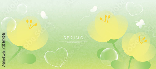 Spring and Summer season gradient botanical art background vector. Natural design with cute flowers, leaves, branches. Illustration design for fabric, print, cover, banner, wallpaper.