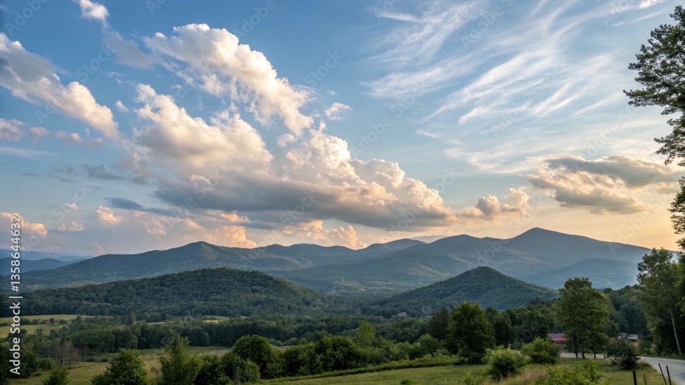 Fototapeta premium Beautiful sky with mountains in the distance, generative Ai