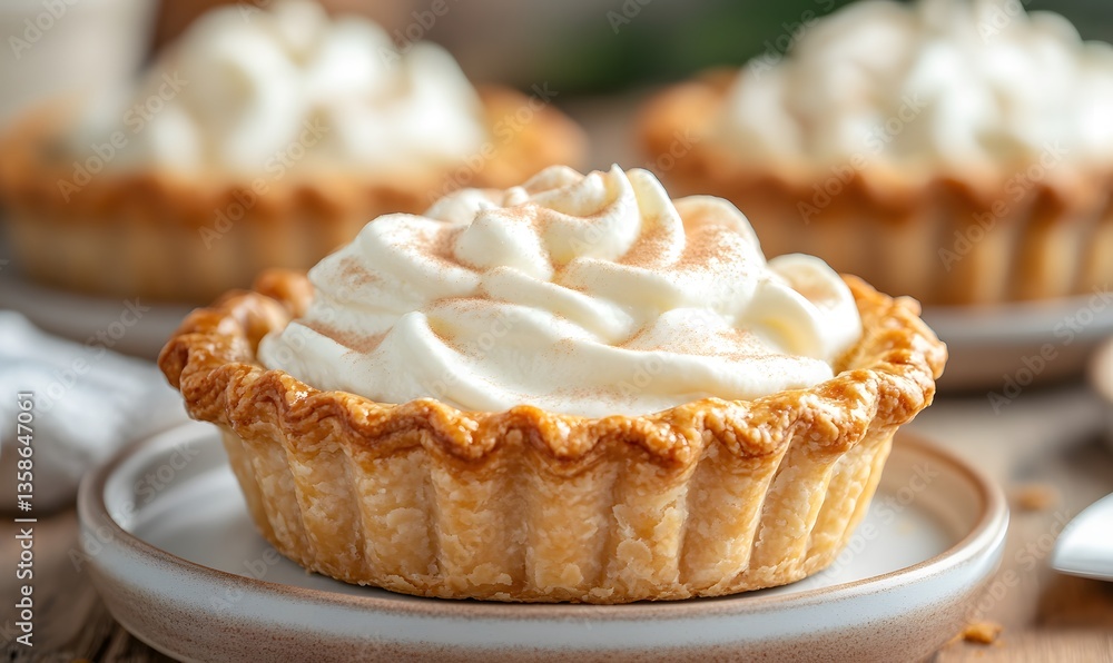 Golden crust pie with whipped cream topping, Generative AI