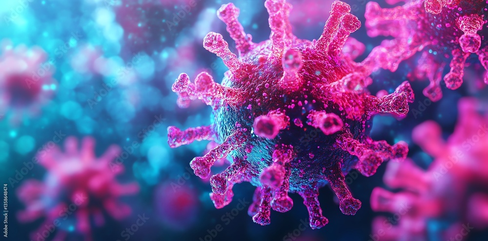 Fototapeta premium Microscopic View of Coronavirus Cells Spreading Infection