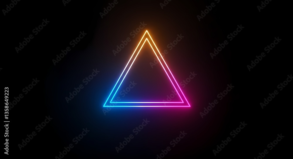 Neon triangle glowing against black background Neon triangle glowing against black background
