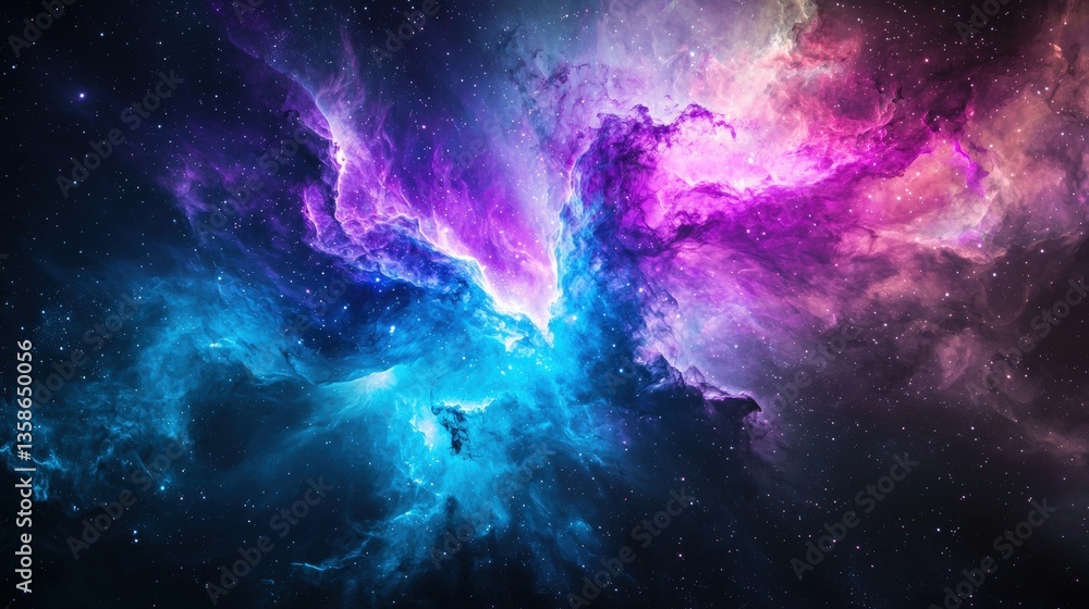 Naklejka premium A minimalist galaxy-inspired gradient in shades of purple and blue, blending art with modern design and leaving room for branding messages,