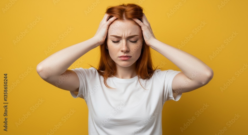 Woman with headache holding her head. Woman with headache holding her head.