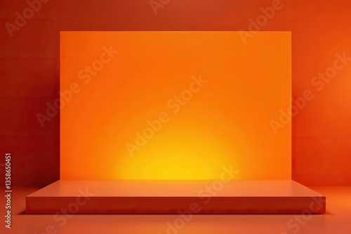 Orange product display stand with glowing light backdrops, orange,  light