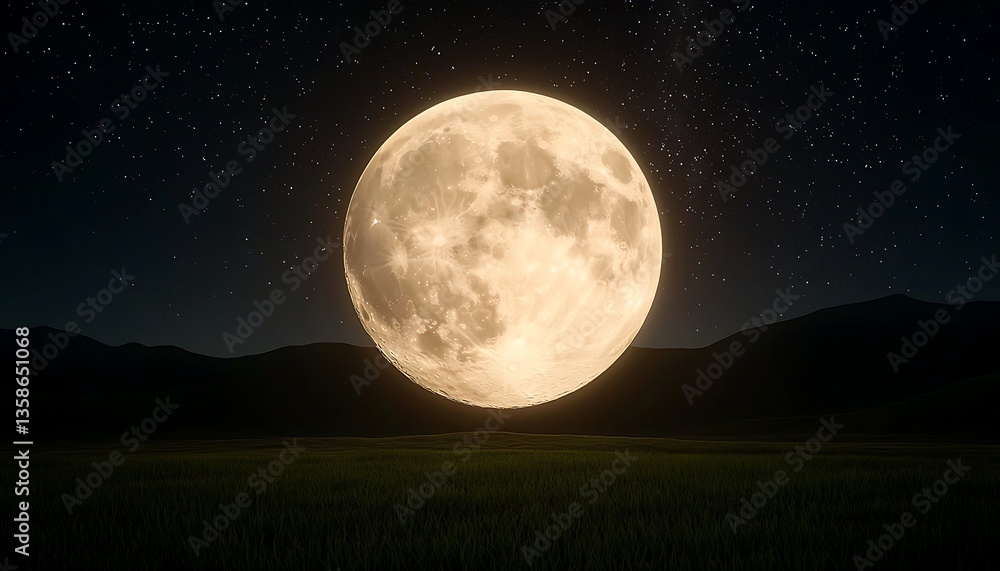 Fototapeta premium Full Moon over Green Field.
