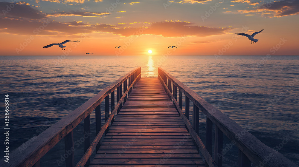 Obraz premium landscape, nature, plant, sky, trees, season, weather, clouds，autumn, travel, sunlight，outdoors，horizon, hill, land, sky，water, ocean, sea, pier, water, sunset, beach, bridge, lake, jetty, wood, woode