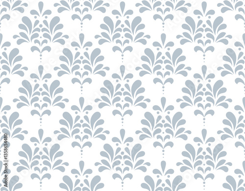 Wallpaper in the style of Baroque. White and gray floral ornament. Seamless vector background. Graphic pattern for fabric, wallpaper, packaging. Ornate Damask flower illustration